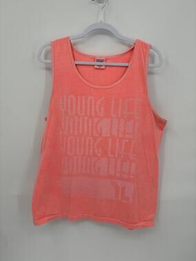 Young Life Pink Coral Comfort Colors Tank Top Distressed Spots Men's Medium